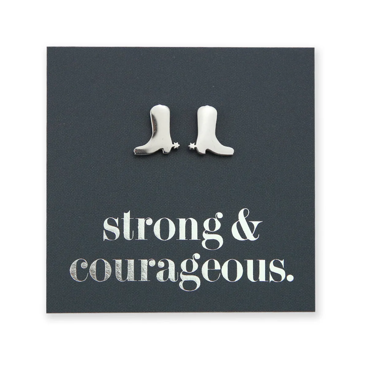 Stainless Steel Earring Studs - Strong & Courageous - BOOTS