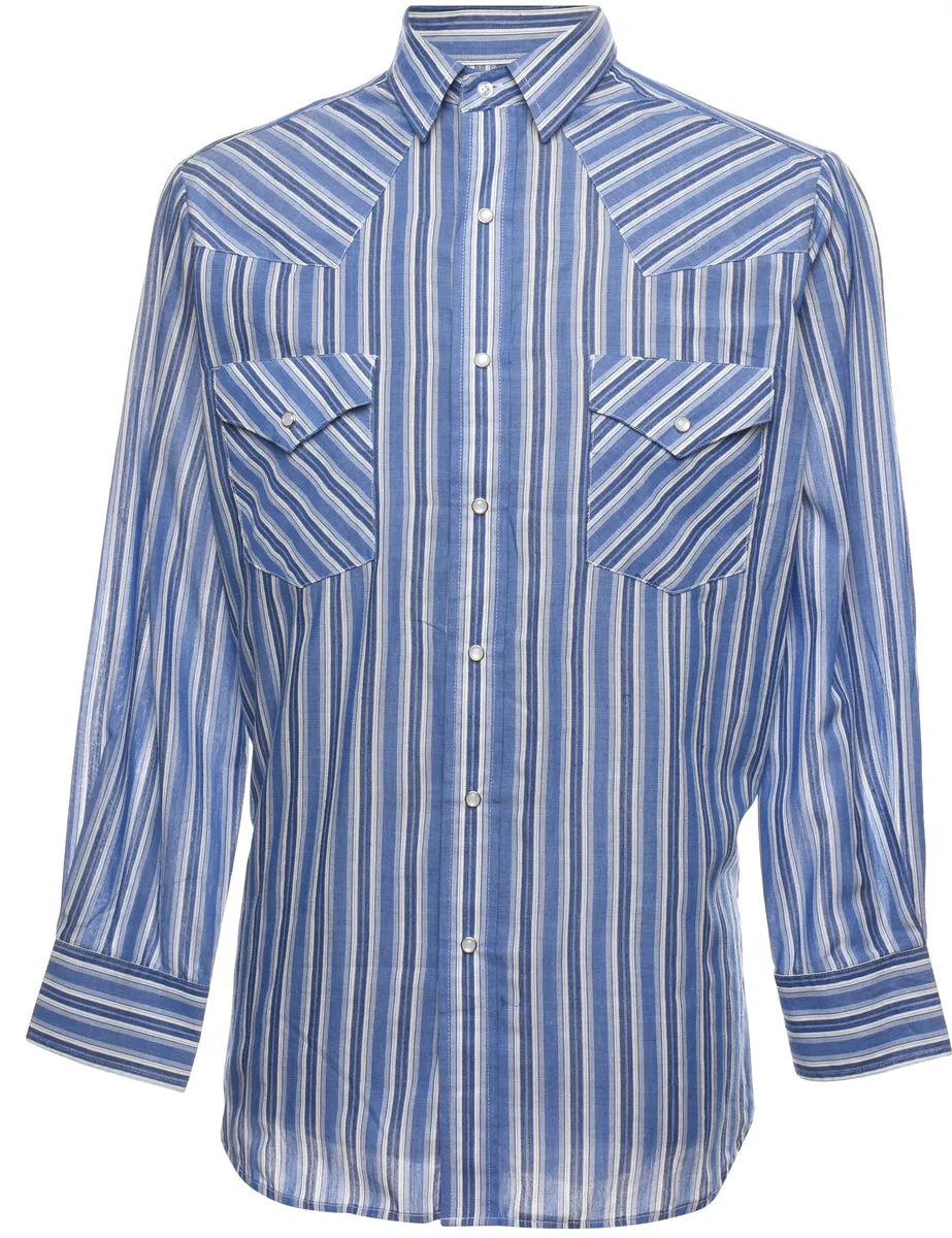 Striped Blue Classic Western Shirt - M