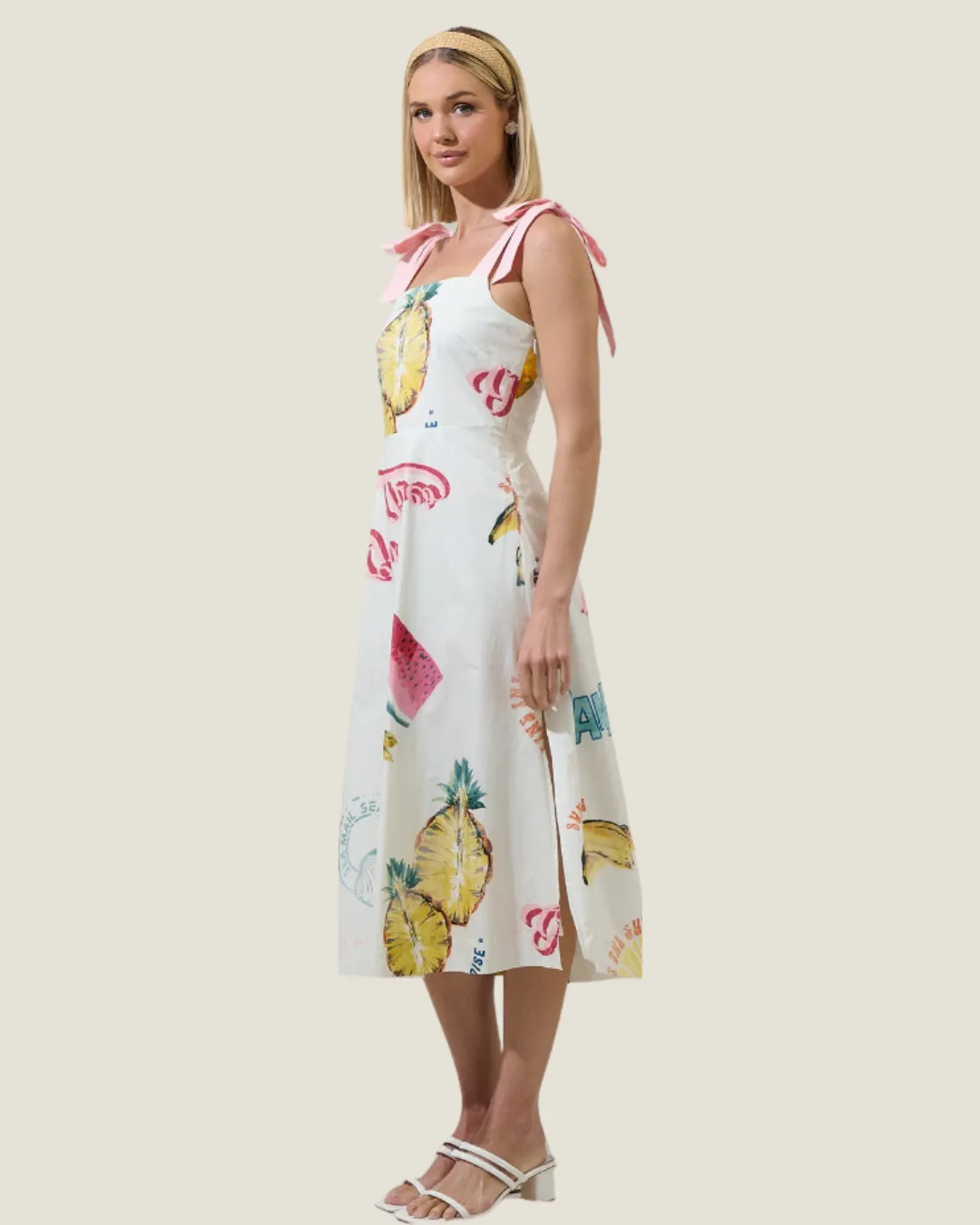 The Coastal Market: Tie Strap Pattern Midi Dress