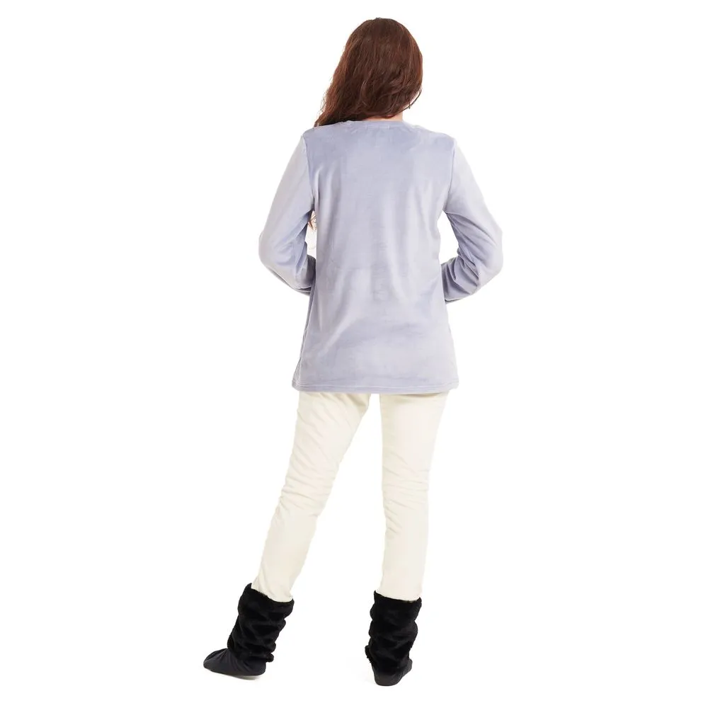 Women Winter Pajama Set Polar bear sweatshirt   Off white pants