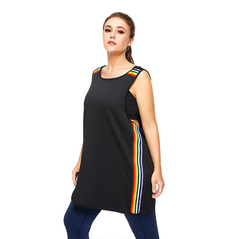 Women Workout Gym Blouse Striped Print Curvy Activewear Tank Tops Wholesale Plus Size Clothing