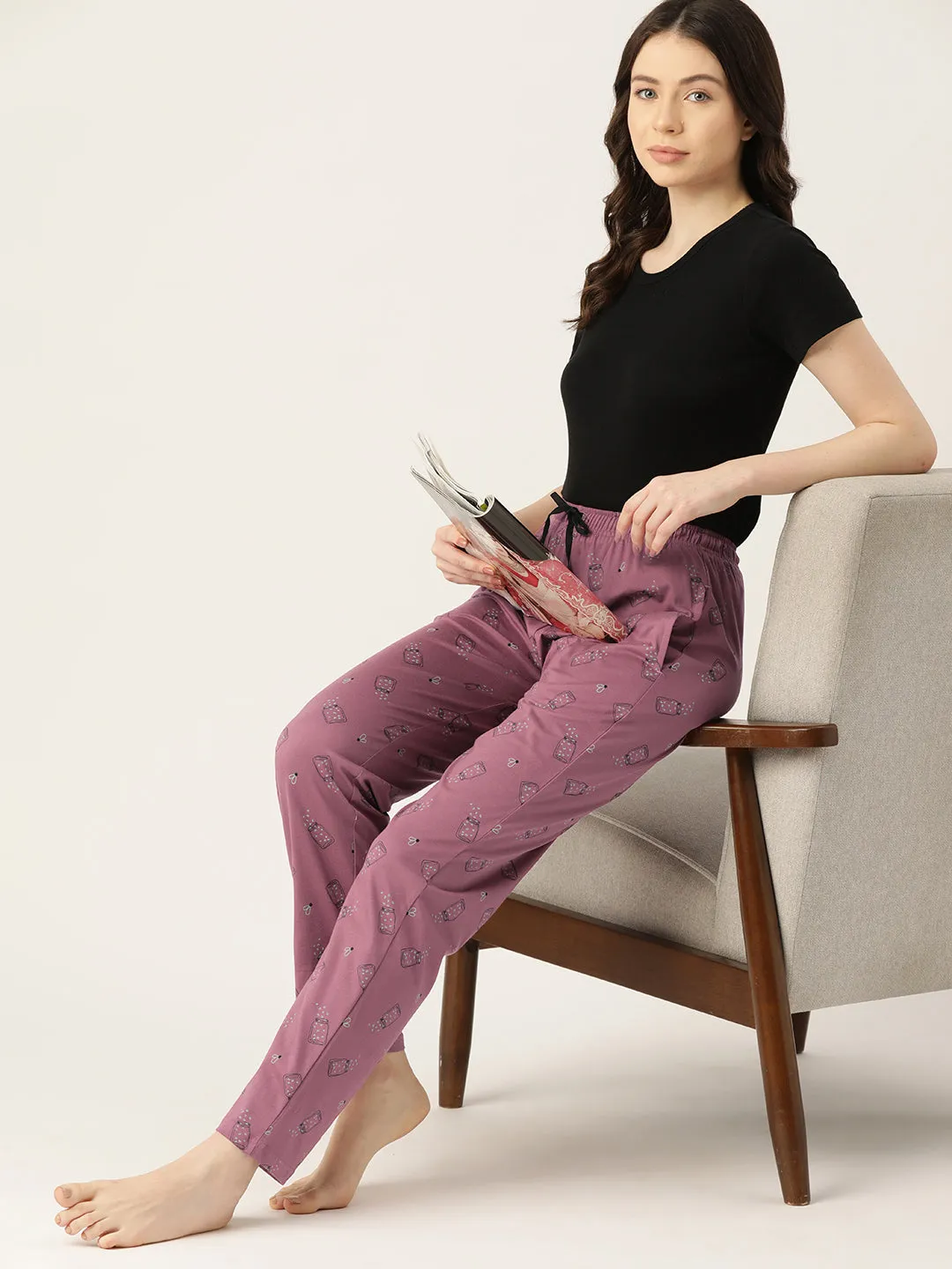 Women's Printed Cotton Mauve Lounge Pants | LDLW-2328-1 |