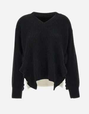 Wool and Cashmere Two-Tone Ruffle Sweater