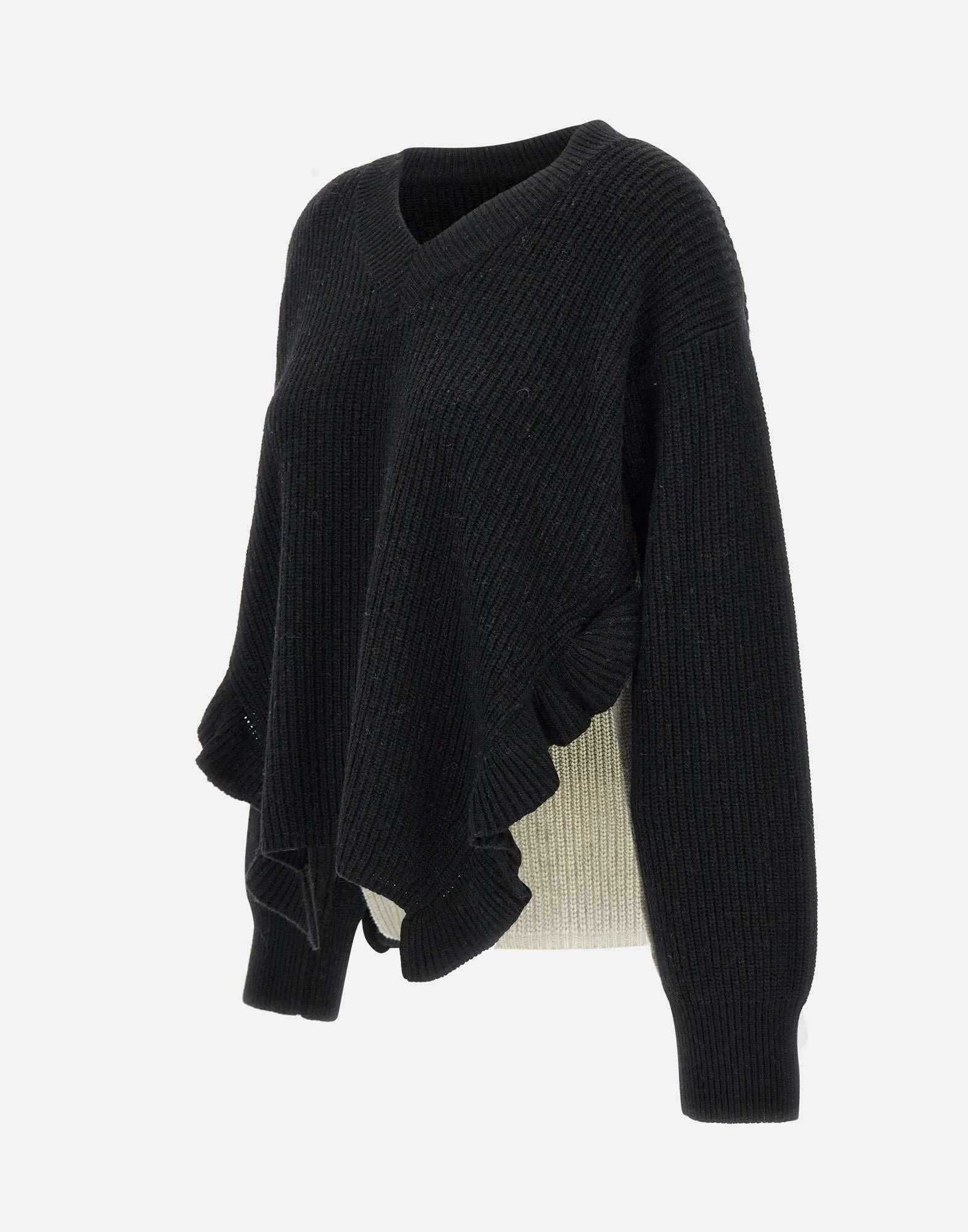 Wool and Cashmere Two-Tone Ruffle Sweater