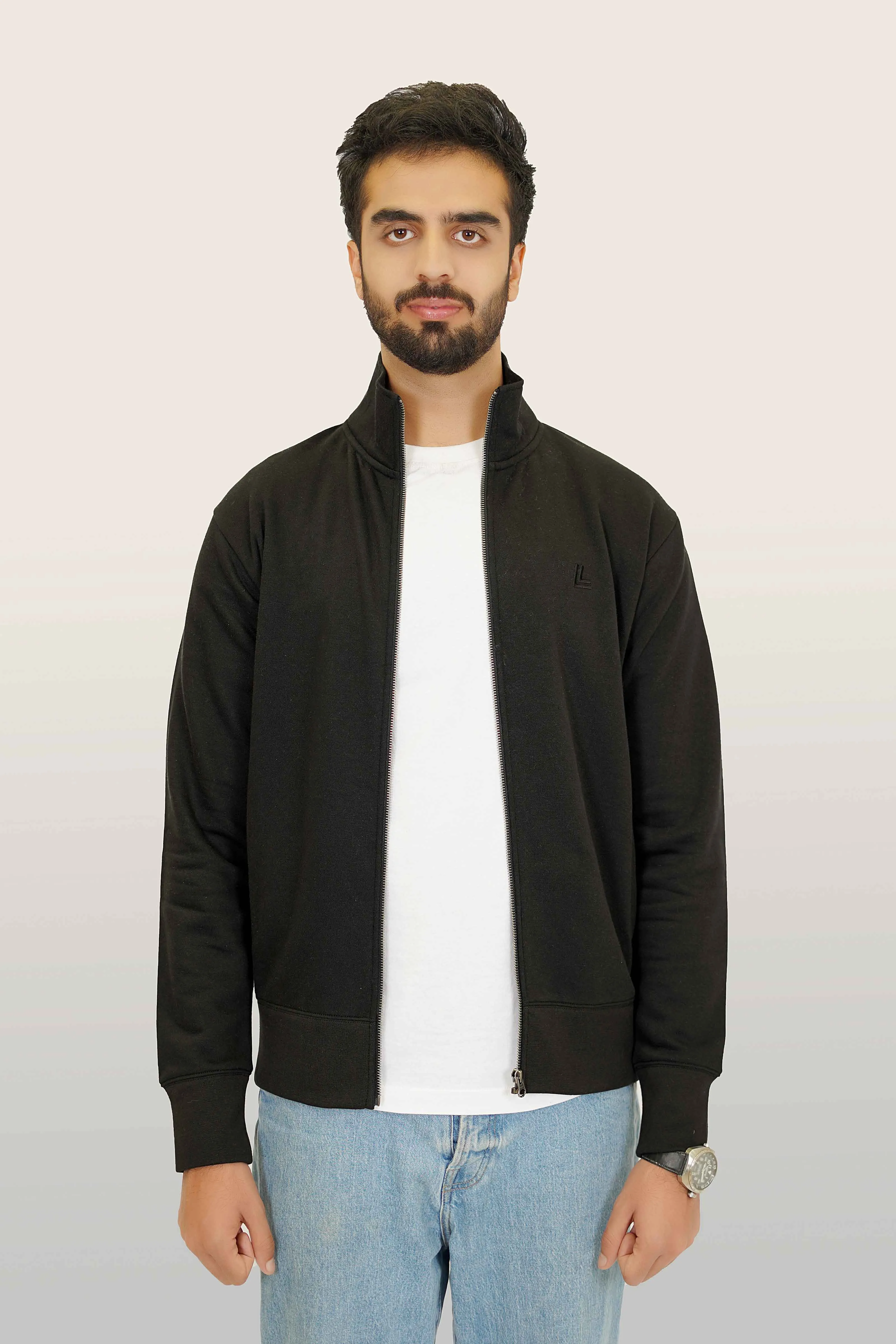 Zipper Mock - Woolen Fleece Black Plain