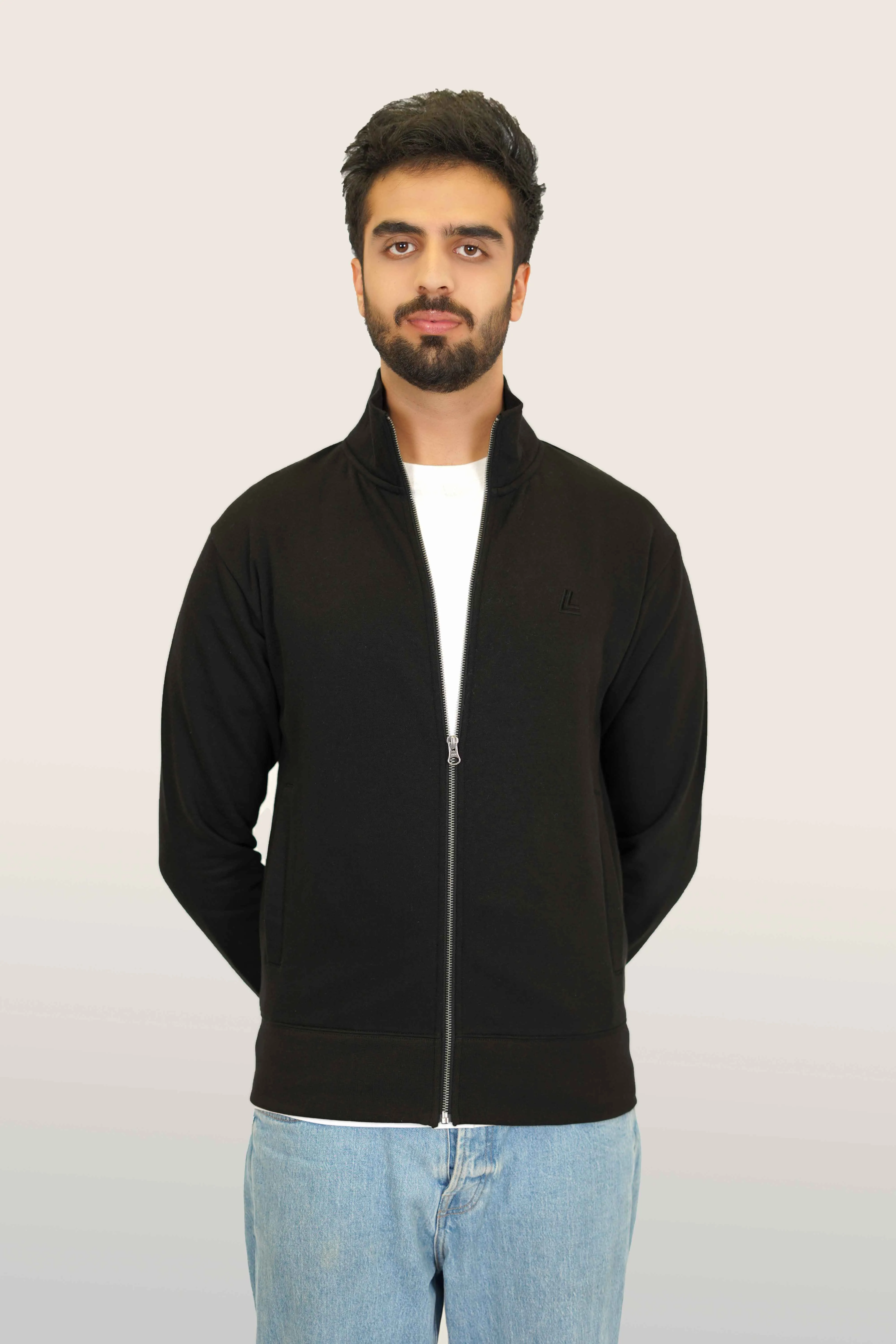 Zipper Mock - Woolen Fleece Black Plain